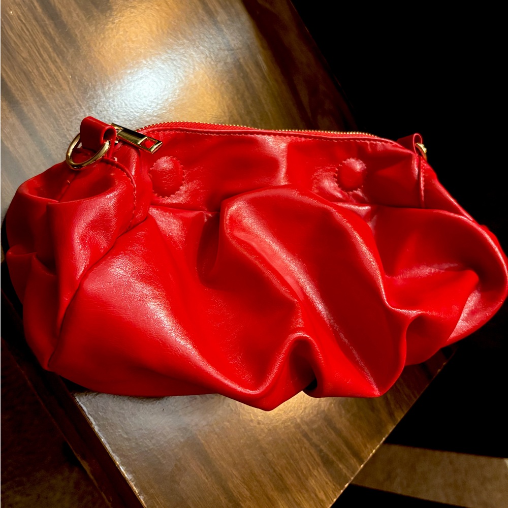 Glossy Red Leather Clutch Bag